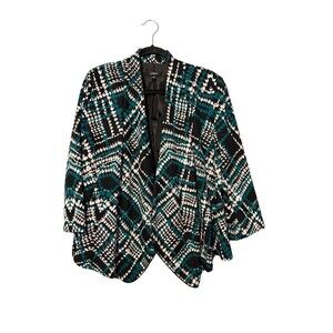 Elementz Open Front Jacket Blazer Size L Geometric Green Black White